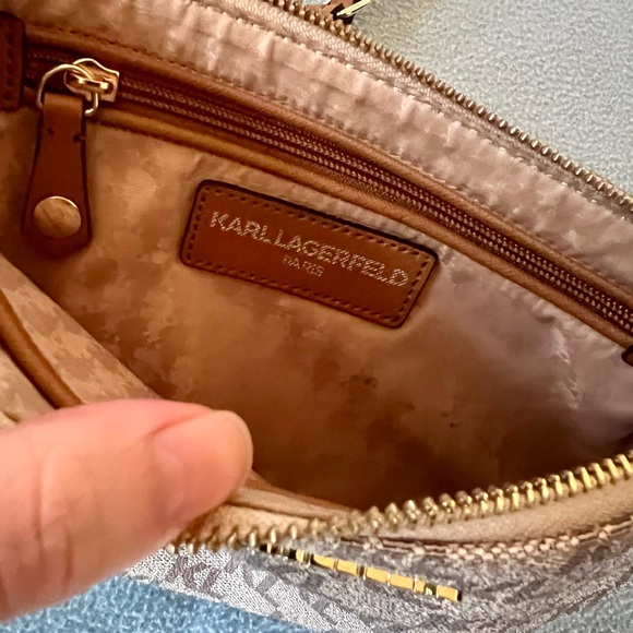Karl Lagerfeld Paris Tan Logo Crossbody Purse with Gold Accents - Picture 3 of 5